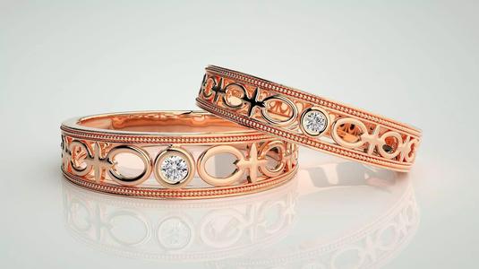 Solitaire Mesh Couple Band Ring 3dm stl render detail