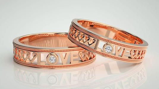 Solitaire Heart Love Valentine Couple Band Ring 3dm stl render