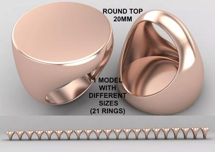 Round Signet Ring Base 20MM top in All sizes 183-MWC