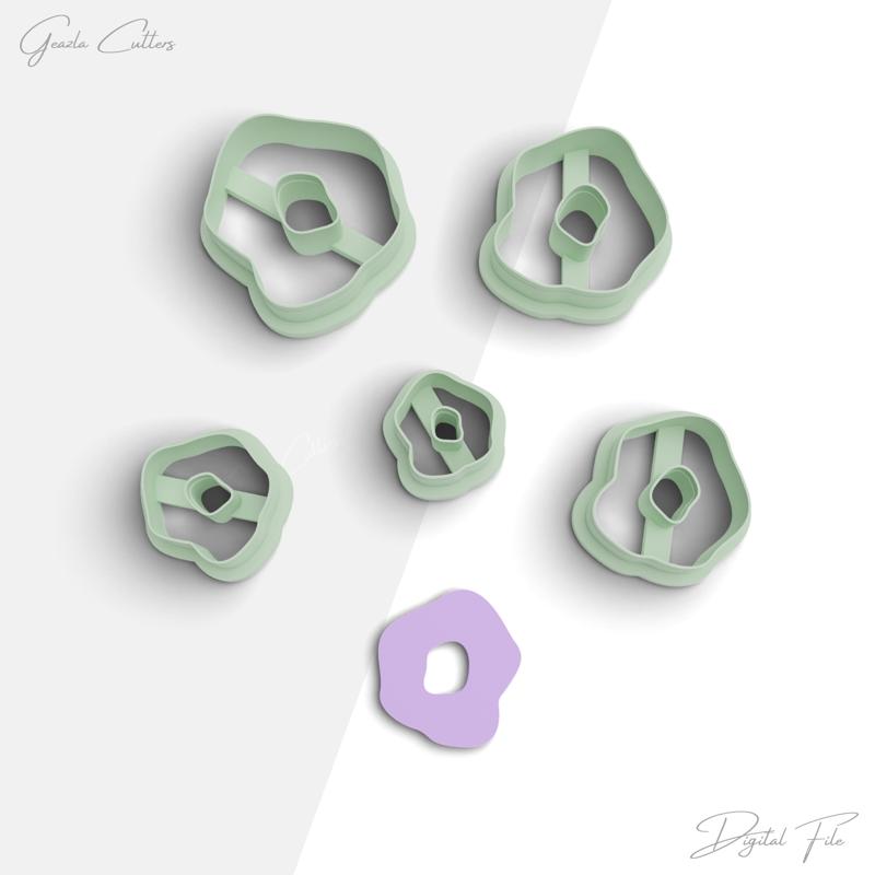 Organic Shape Donut Clay Cutter, Organic Polymer Clay Earring Cutter, 2 Cutter Version, 5 Sizes Included, Digital STL File, No: 887