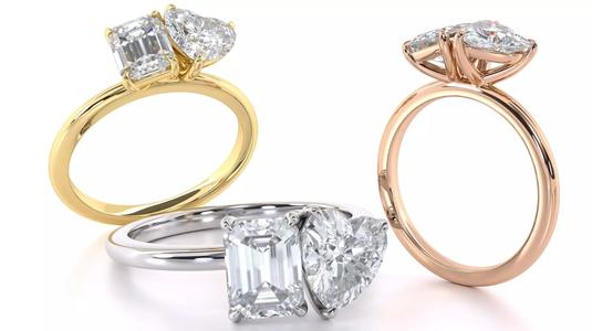 Heart and Emerald Cut Diamond Duo Engagement Ring