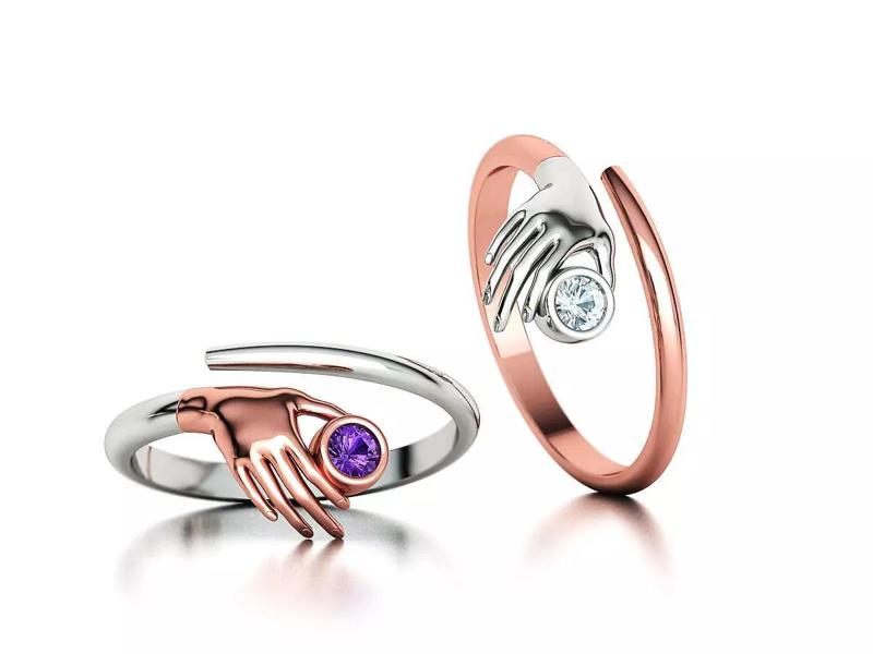 Delicate Hand Jewelry Ring Bezel 3mm gem 3D model