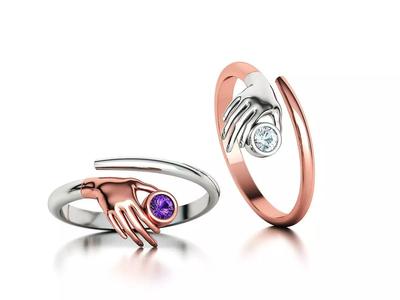 Delicate Hand Jewelry Ring Bezel 3mm gem 3D model