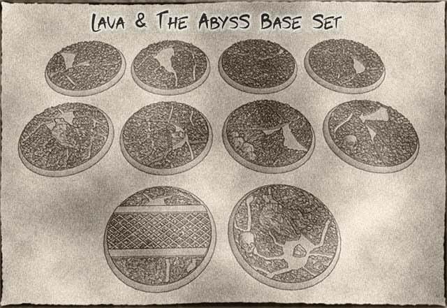 32mm Lava and The Abyss Bases (x12) - Dark and Evil Themed Set for Dungeons & Dragons, Pathfinder and more games.
