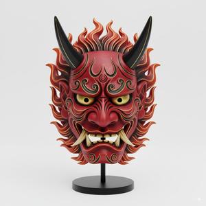Fearsome Hannya Mask 3D Print Model - Traditional Japanese Oni Demon Wall Art Decoration