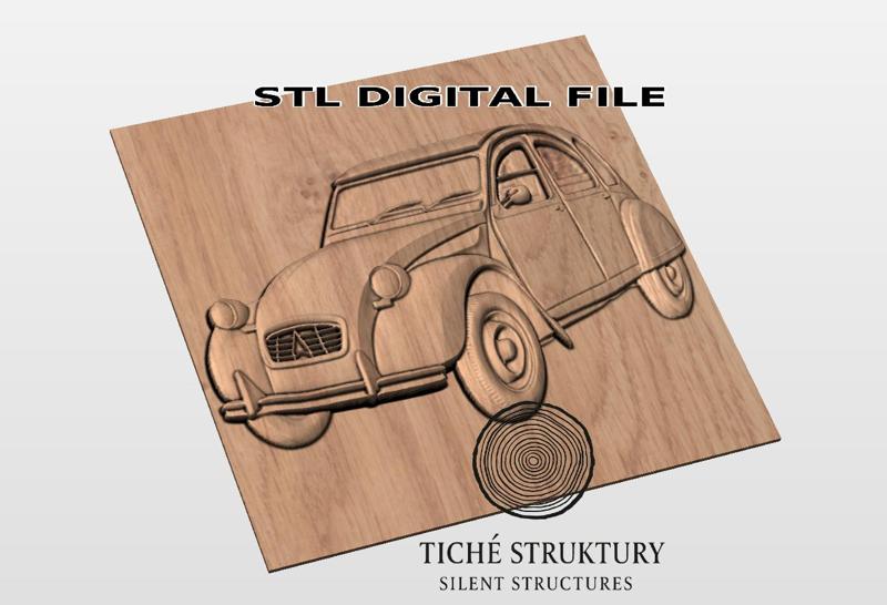 Citroën 2CV – Vintage Classic Car Bas Relief – 3D STL Model