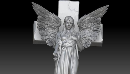 Angel with Cross and Roses Sculpture