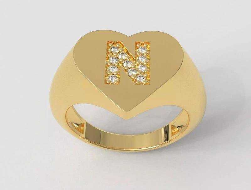 Heart Letter Ring - N