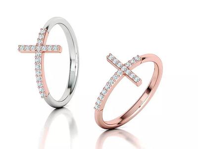 Diamond Sideways cross ring horizontal cross twotone ring