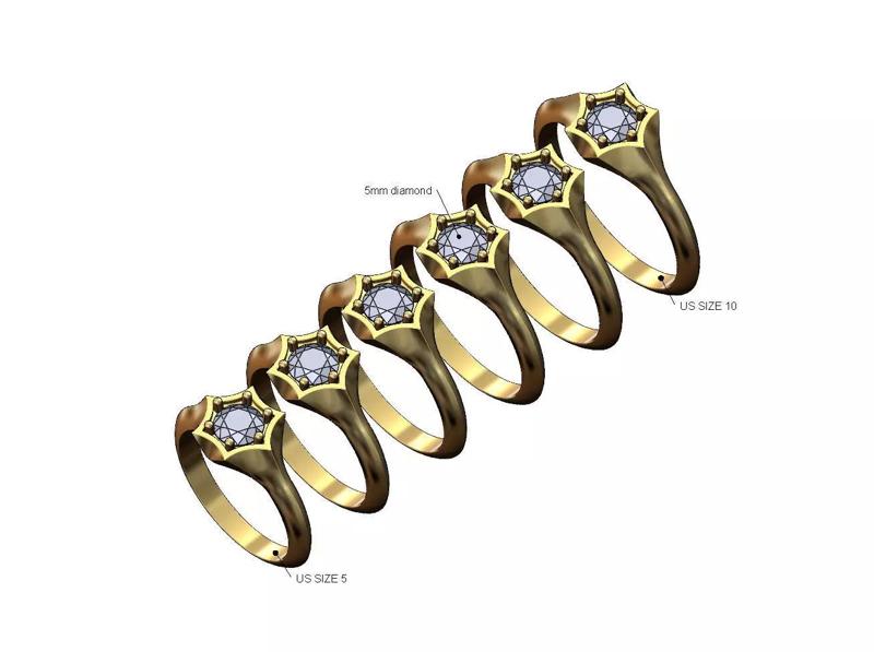 Diamond solitaire hexagonal star signet ring US sizes 5to10