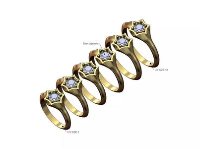 Diamond solitaire hexagonal star signet ring US sizes 5to10