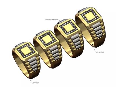 Diamond square presidential link inserts ring US sizes 7to10