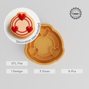 Heart Shape Cutter & Stamp Set, Perfect for Cookies & Fondant, 3 Sizes, 6 Pieces, Romantic & Passionate Design
