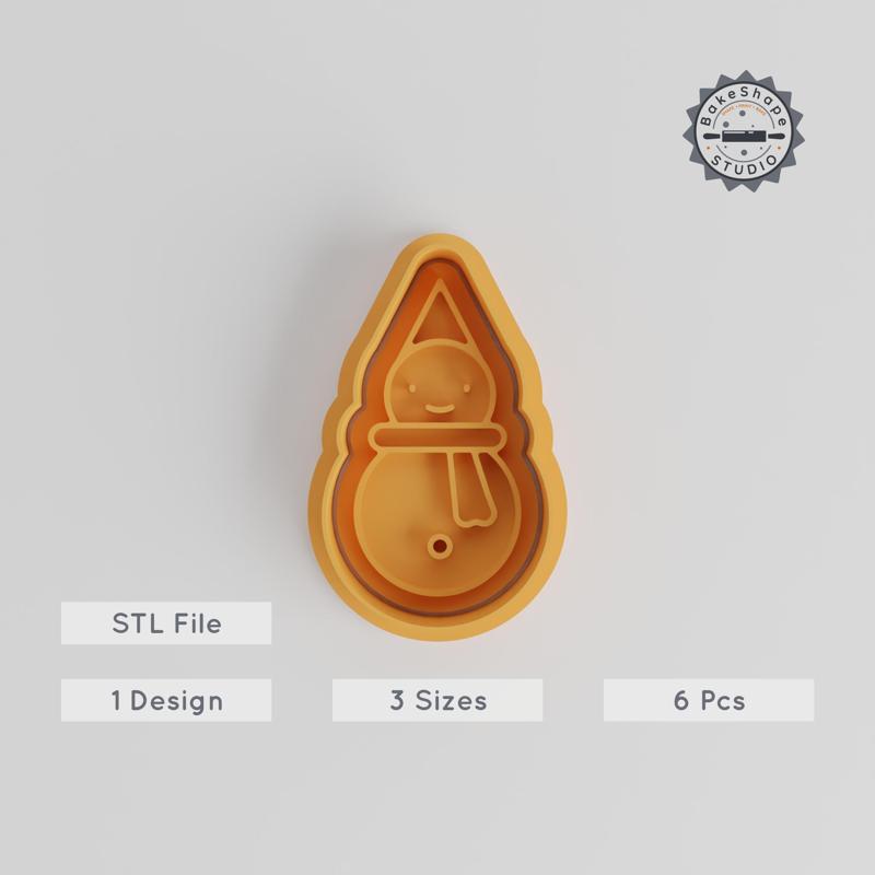 Snowman Shape Cutter & Stamp, Perfect for Cookies & Fondant, 3 Sizes S/M/L, 6-Piece Winter Figure Set