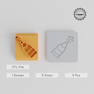 Champagne Stamp Tile Set, Celebration Glass & Toast Motif, 5 Sizes, Perfect for Clay, Cookies & Fondant