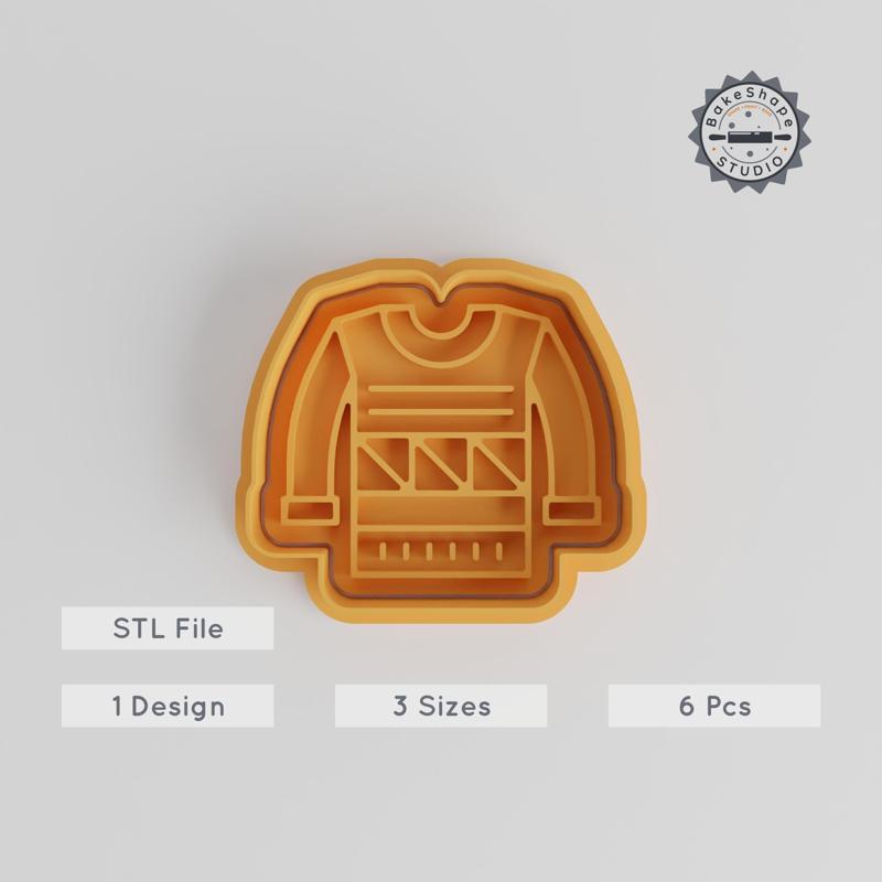 Sweater Shape Cutter & Stamp, Perfect for Cookies & Fondant, S/M/L, Set of 6, Winter & Cold Weather Theme
