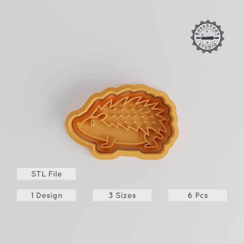 Hedgehog Shape Cutter & Stamp Set, 6 Pieces, Cookie & Fondant Animal Design, Sizes S/M/L, Cute & Spiky