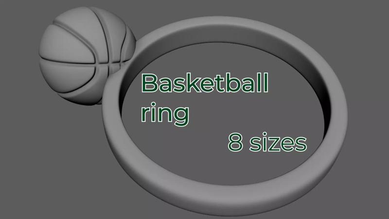 Basketball Ring 3D Printable Finger Ring in 8 Sizes 16 to 23 mm