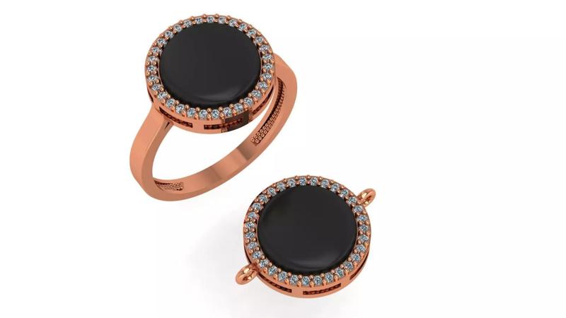 Round Black Enamel Paint Ring Necklace