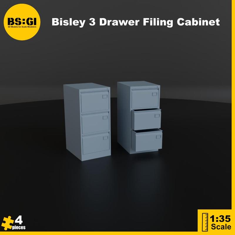 Bisley 3-Drawer Filing Cabinet Metal Office Cabinet - 1:35 Diorama Accessories