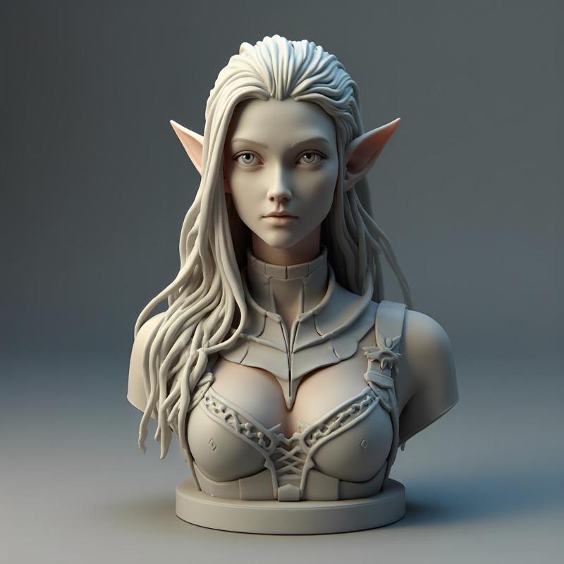 100mm Fantasy Elf Bust: Detailed 3D Printable Head