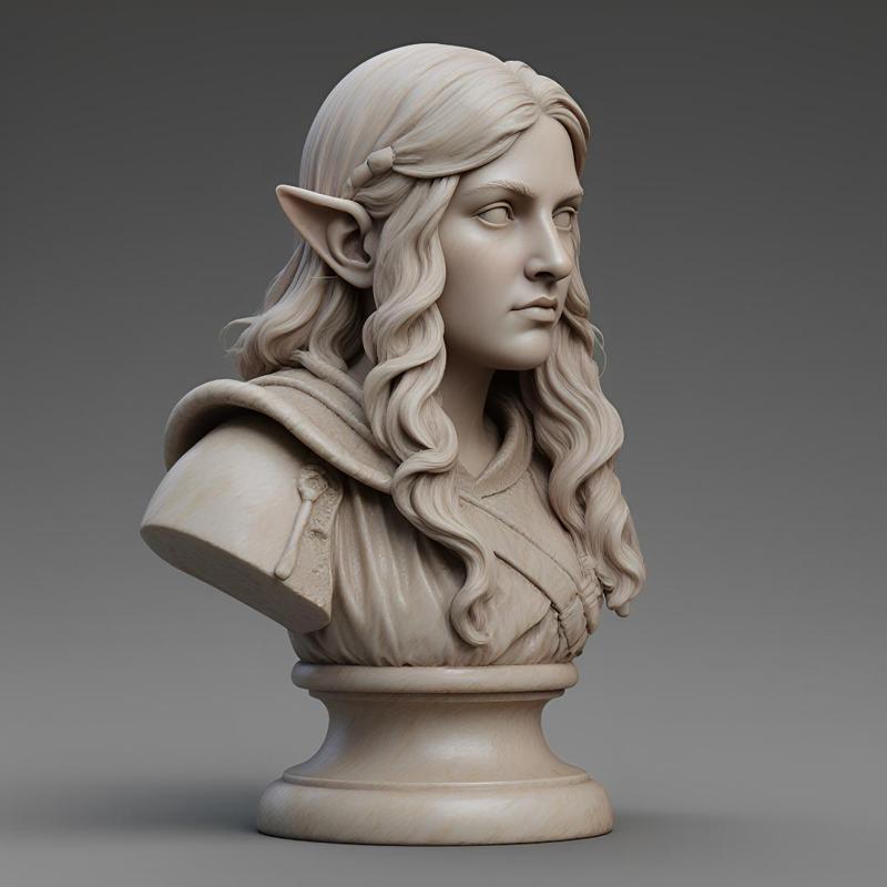 100mm Fantasy Elf Bust: High-Detail 3D Print