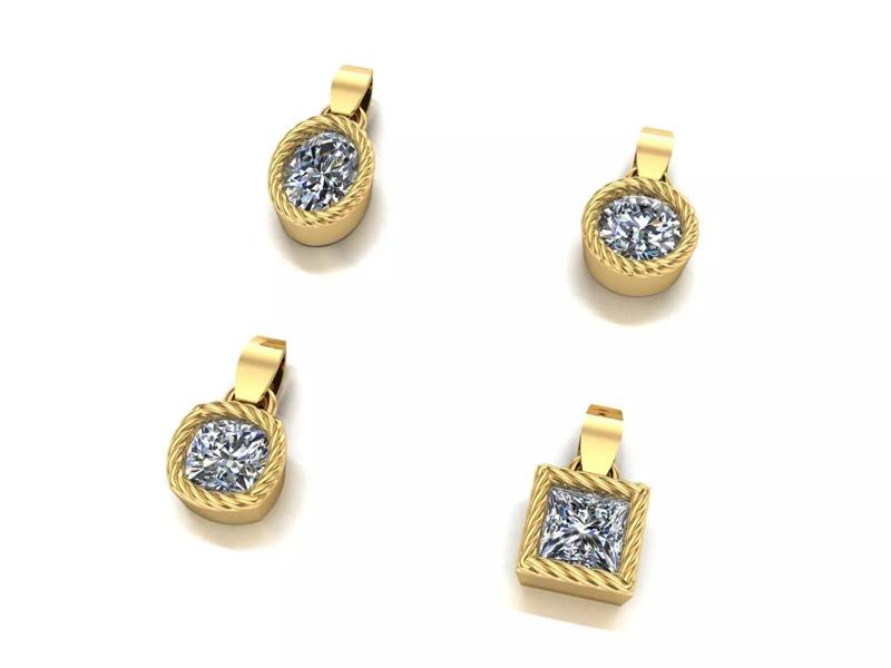 4 Solitare Diamond Pendants 3 - Spirals