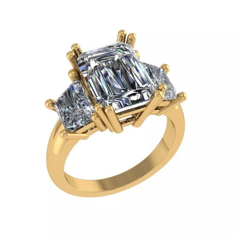Emerald cut 3 stone diamond ring