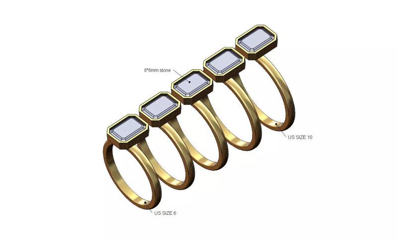 Emerald 8x6mm diamond solitaire ring US sizes 6to10