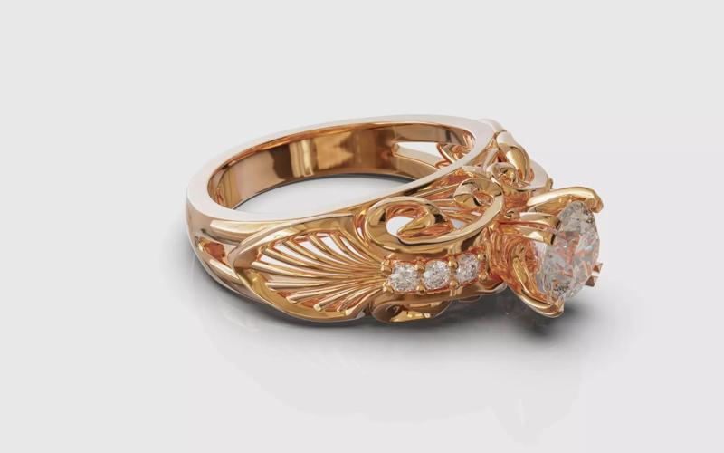 Edwardian era styled gold and diamonds engagement ring Camellia