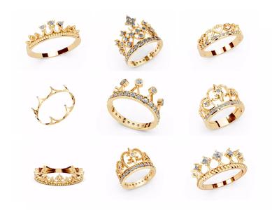 15 Crown Ladies Rings 3d Model Collation