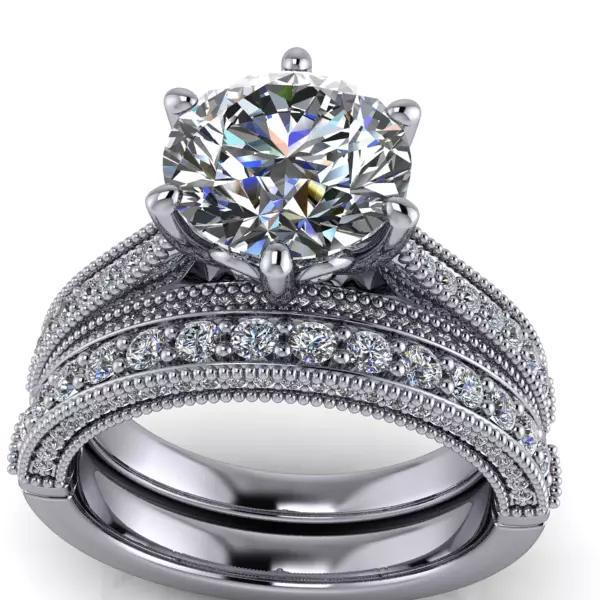 2Carat Diamond Solitaire milgrain Bridal Wedding Ring 3DModel