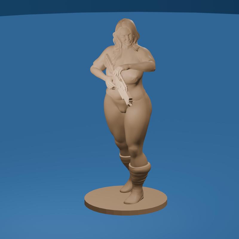 Stocky Futuristic Fighter Woman with Blaster Rifle