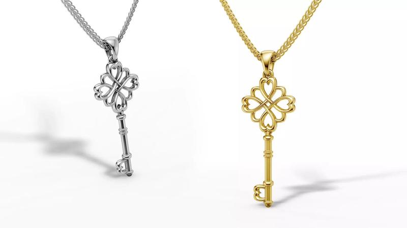 Womens Heart Style Key Pendant Necklace 3D Model