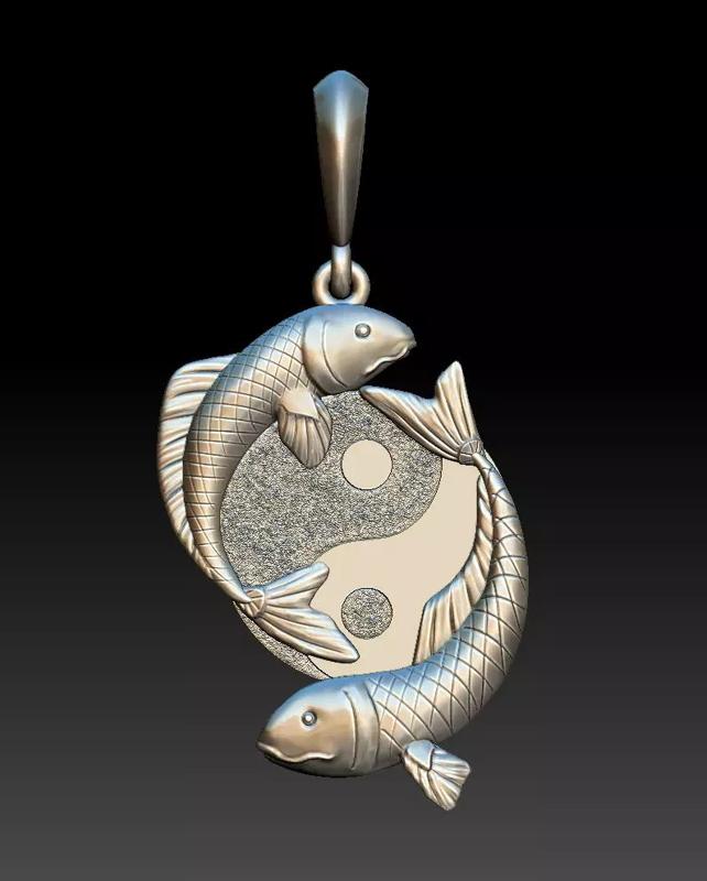 Ying and yang fish pendant