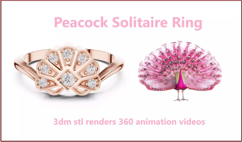 Peacock Solitaire Ring 3dm stl renders 360 animation videos
