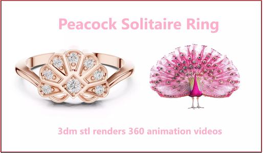 Peacock Solitaire Ring 3dm stl renders 360 animation videos