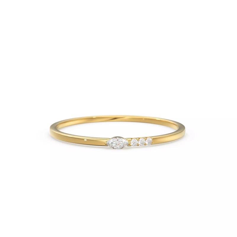 Asymmetrical Marquise Diamond Ring Round Zircon Minimalist Band
