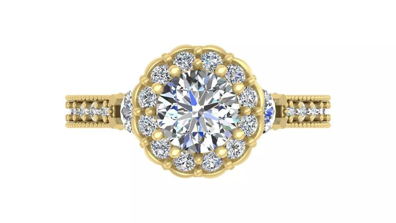 Halo Split Shank Vintage Diamond Engagement Ring