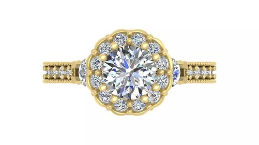 Halo Split Shank Vintage Diamond Engagement Ring