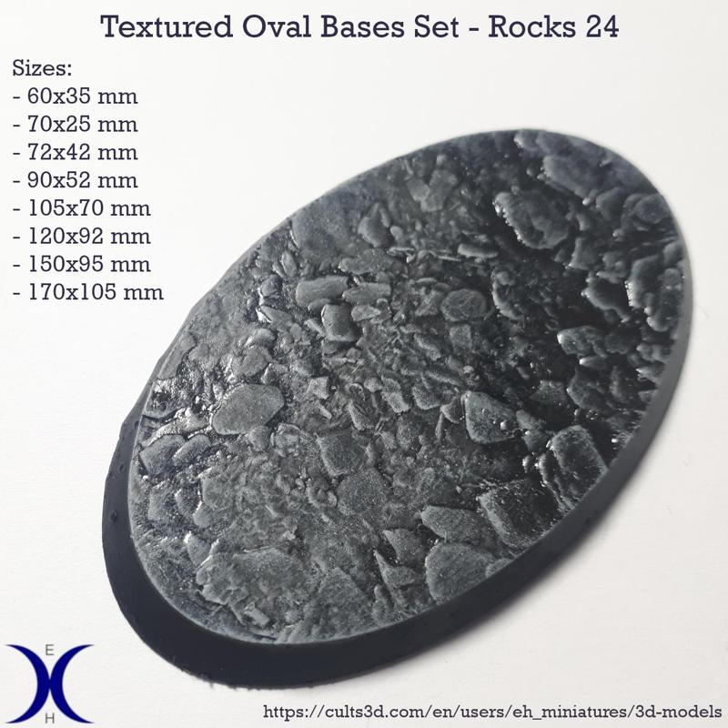 Oval Bases Set – Rocks 24 Texture (60–170MM) | Perfect For Tabletop Wargames & RPG's