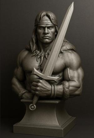 Conan the Barbarian Hero Bust with Sword – 3D Printable Collectible