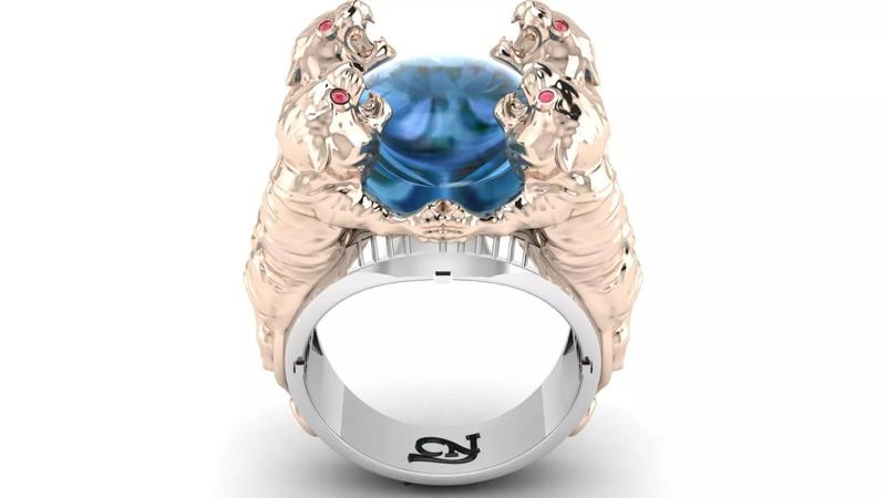 4 leopards gold ring with topaz stones