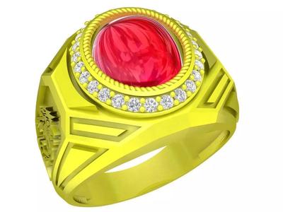 Oval Ruby Diamond Fashion Dragon Men Ring 3D Model 5433A