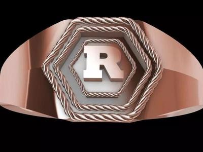 r alphabet hexagon signet ring stl verified