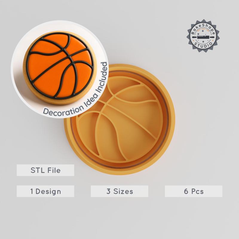 Basketball Shape Cutter & Stamp Set, Cookie & Fondant Tool, S/M/L Sizes, Sports & Team Ball Design