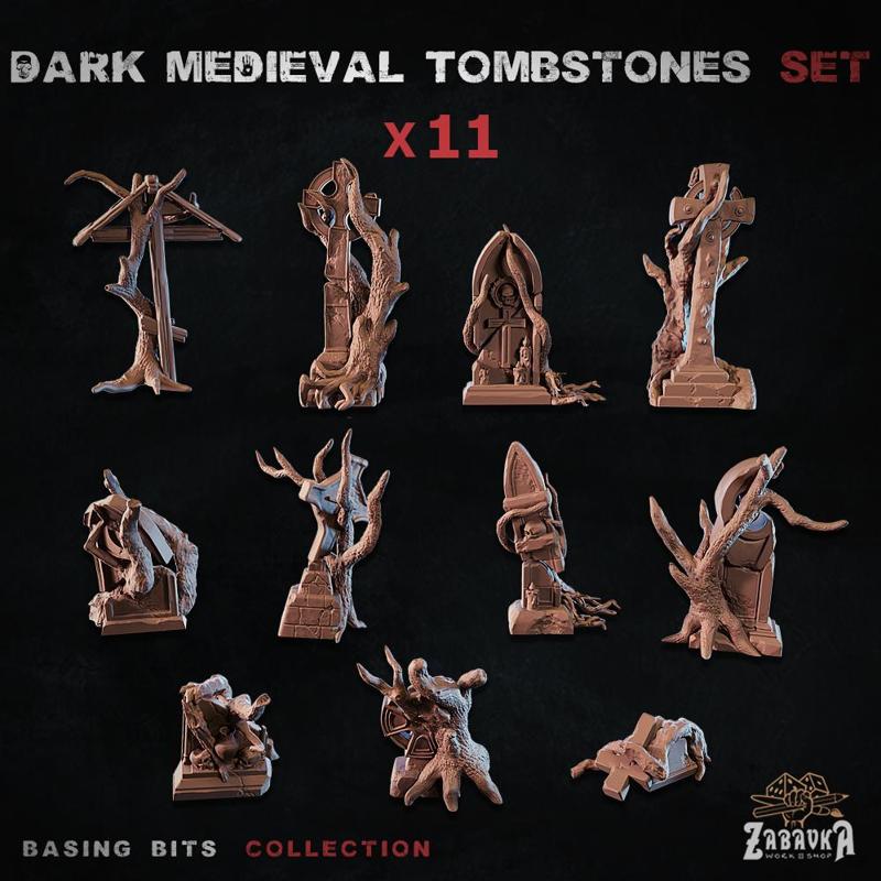 Dark Medieval Tombstones - Basing Bits