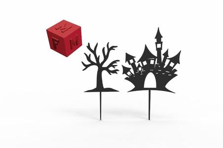 Castle and Tree Halloween Cake Topper