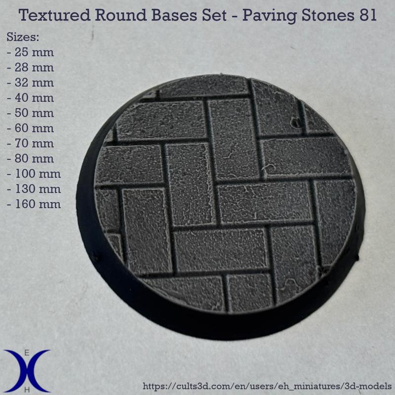 Round Bases Set – Paving Stones 81 Texture (25–160mm) | Perfect for Tabletop Wargames & RPG's