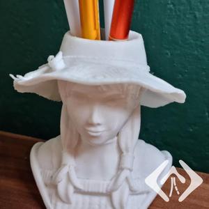Bust of a Cheerful Girl in a Hat  - Pen Holder